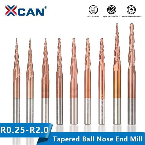 XCAN freze kesicisi top burun konik frezeler HRC62 karbür CNC oyma Bit