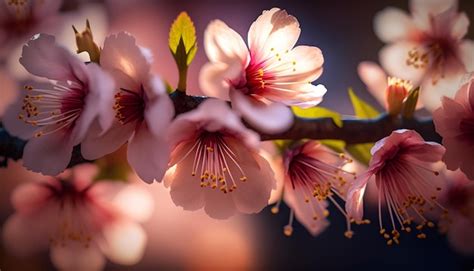 Premium Photo Pink Cherry Blossom On Branch Close Up Shot