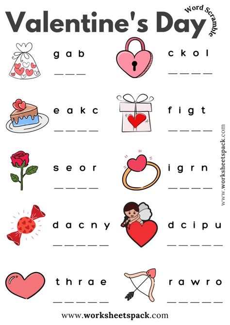 Valentines Day Worksheet With Words And Pictures To Practice The Word