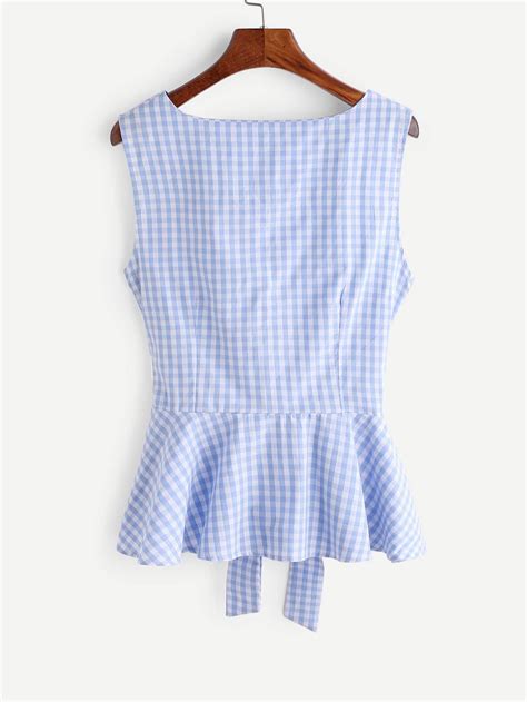 Gingham Plaid Bow Tie Front Peplum Tank Top Shein Sheinside