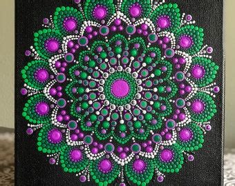 Lovely Dot Mandala Hand Painted On Black Stretched Canvas Etsy