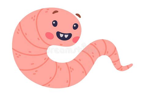 Funny Pink Worm Character With Long Tube Body With Smiling Face Vector