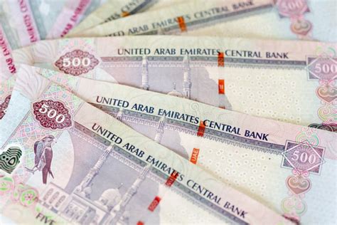 Five Hundred Dirhams Banknotes Uae Dirhams Paper Money Closeup View