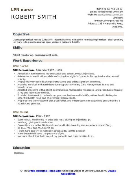 LPN Nurse Resume Samples | QwikResume