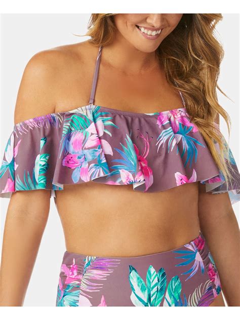 Raisins Women S Purple Tropical Print Stretch Bikini Removable Cups