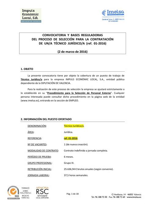 PDF CONVOCATORIA Y BASES REGULADORAS DEL PROCESO DE SELECCIÓN PARA LA