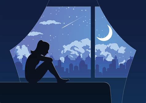 Silhouette design of lonely girl sit sadly in her room 5643977 Vector ...