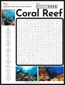 Coral Reef Word Search Puzzle By Word Searches To Print TPT