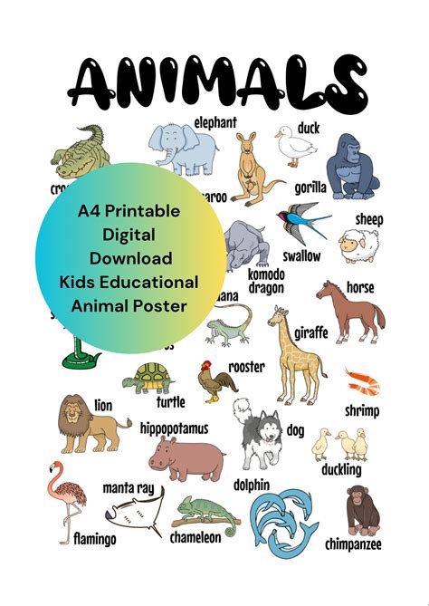 A4 Printable Kids Educational Animal Poster Instant Download PDF - Etsy