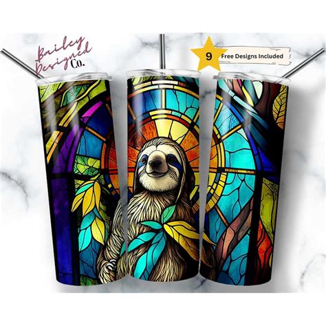 Stained Glass Sloth 20 Oz Skinny Tumbler Sublimation Design Inspire