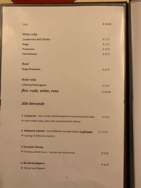 Menu At La Piccola Venezia Giethoorn