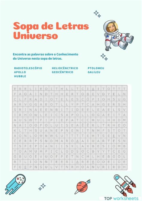 Sopa De Letras Universo Ficha Interativa Topworksheets