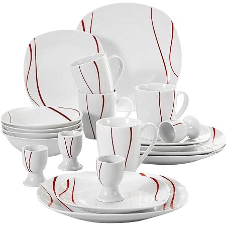 Malacasa Dinner Sets For Piece Red Stripes Porcelain Plates And