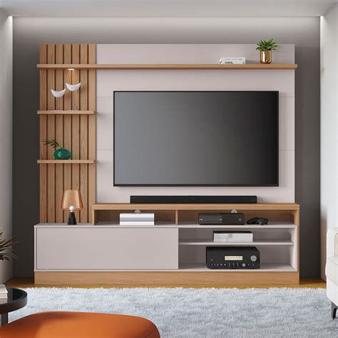 Estante Painel De Tv - Estante Painel Para TV 65 Pol com LED Aracati C04 Freijó Off White ...