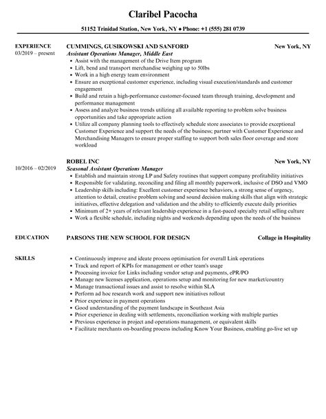 Assistant Operations Manager Resume Samples Velvet Jobs