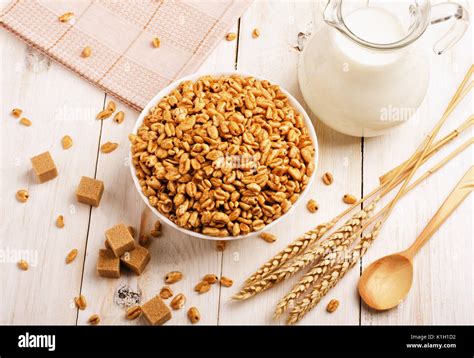 Puffed wheat cereal milk above hi-res stock photography and images - Alamy