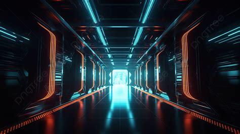 Gambar Background 3d Merender Koridor Sci Fi Gelap Dengan Lantai Neon