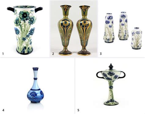 Five examples of the Moorcroft Florian pattern