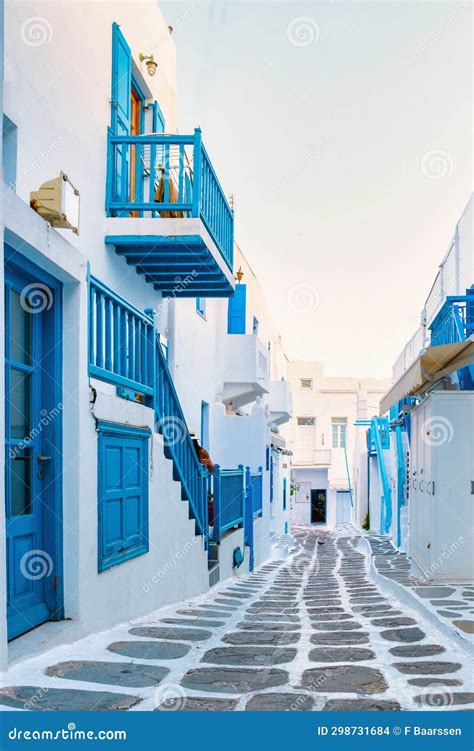 Empty Street Of Mykonos Greek Village In Greece Colorful Streets Of