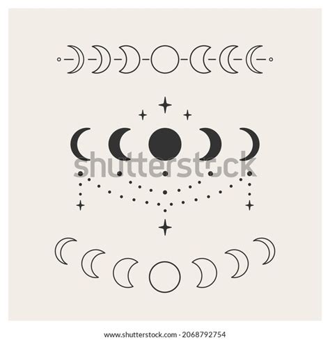 Set Black White Phases Moon Celestial Stock Vector (Royalty Free ...