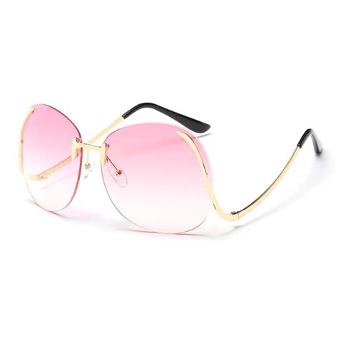 Buy 2019 Newest Fashion Metal Women Frameless Curved Leg Sunglasses Female