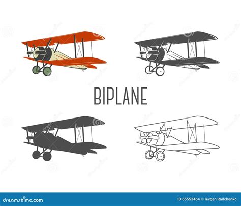 Set Of Vintage Aircraft Design Elements Retro Biplanes In Color Line