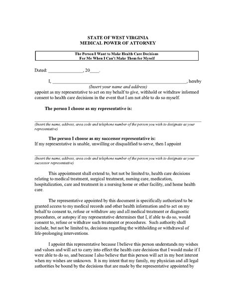 Free West Virginia Medical Power Of Attorney Form Pdf