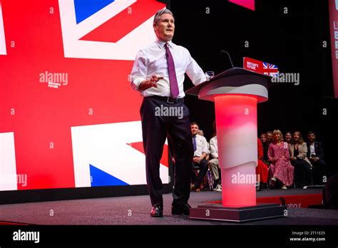 London Uk 10 October 2023 Labour Party Leader Keir Starmer Reacts After Protester Throws