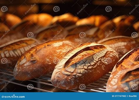 Assortment Of Baked Bread Loaves On Bakery Shelves Background