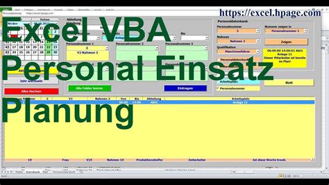 Tabellenblatt Datenbank Personaleinsatzplanung Anlagenbesetzung