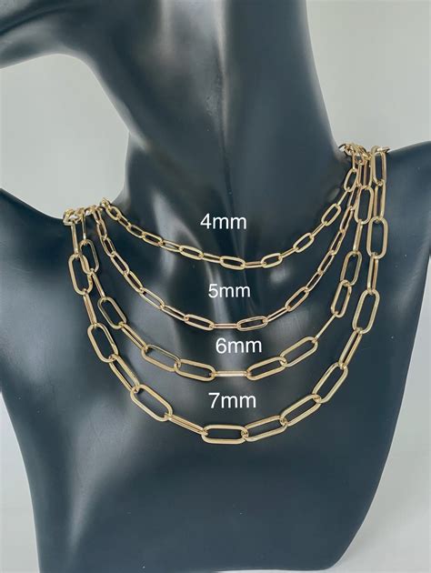 Solid 14k Real Gold Italian Style Paperclips Chain For Women Anti