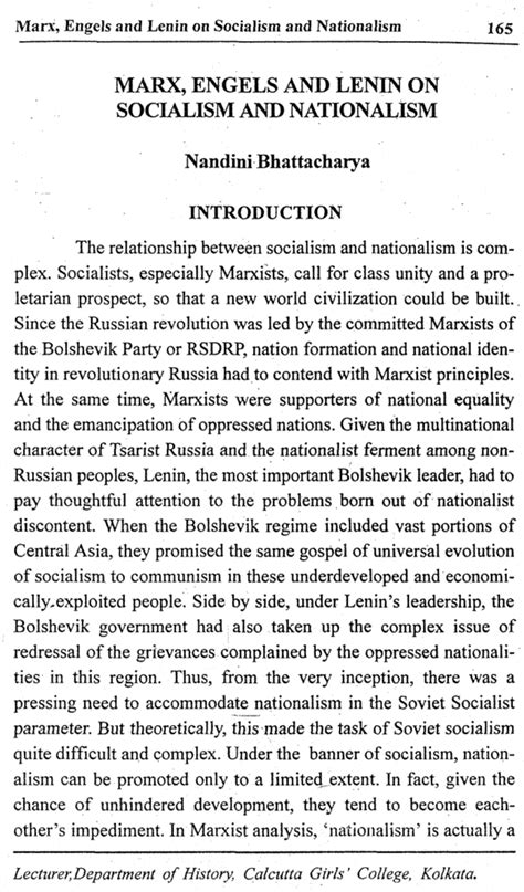 Marx Engels And Lenin On Socialism And Nationalism Nandini