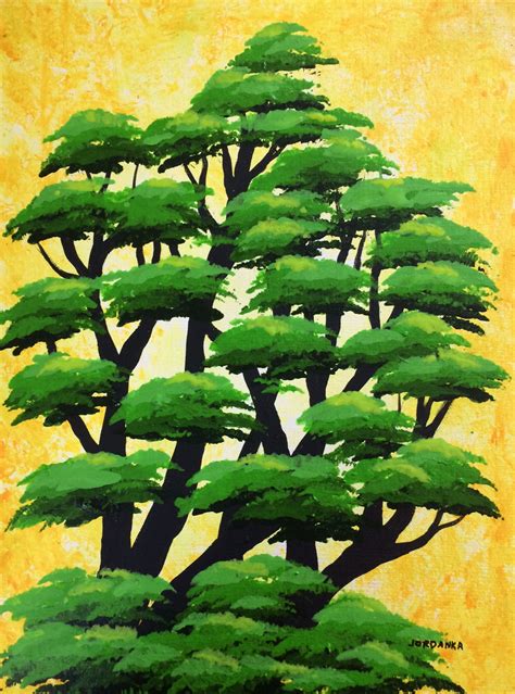 Abstract Painting Green Trees Original Art Green Forest Etsy