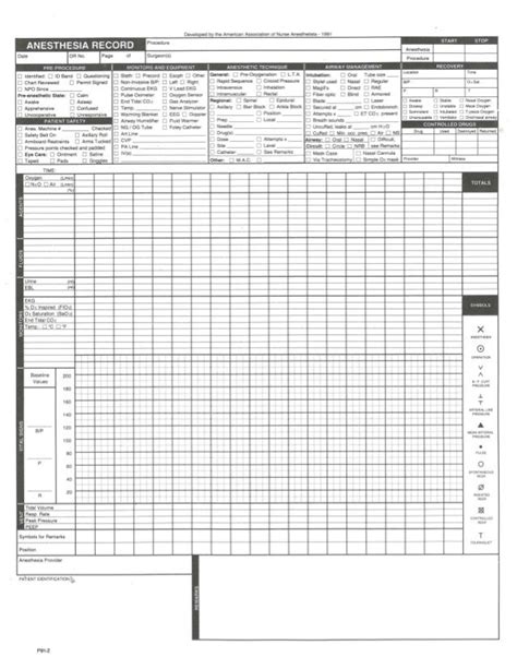 Printable Veterinary Anesthesia Monitoring Sheet