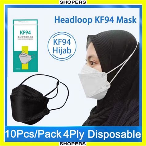 Ready Stock KF94 Face Mask 3D Fish Mouth Disposable Headloop Hijab