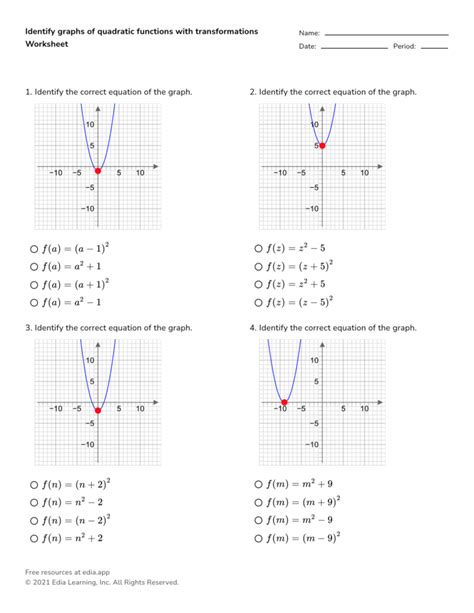 Writing Quadratic Equations From Graphs Worksheet Printable Worksheets