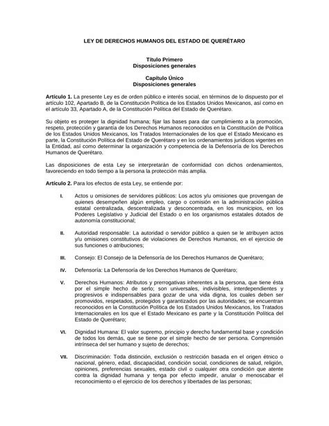 PDF LEY DE DERECHOS HUMANOS DEL ESTADO DE QUERÉTARO respeto