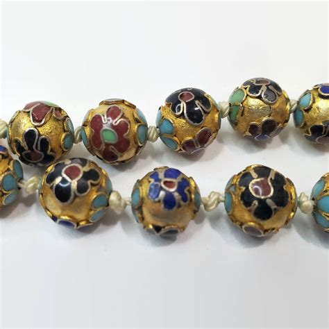 Vintage Chinese Cloisonne Enameled Bead Hand Knotted Gem