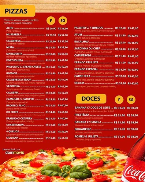 Menu Em Circuito Das Pizzas Pizzaria Rio De Janeiro Freguesia