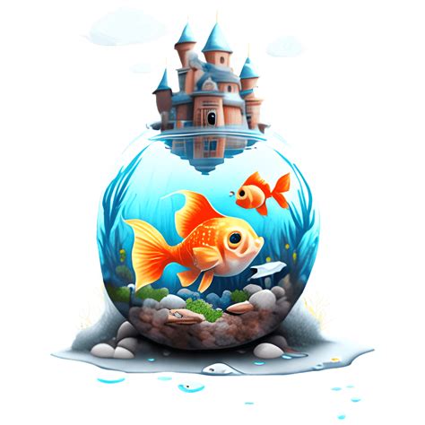 A Fishbowl with a Goldfish and a Castle · Creative Fabrica