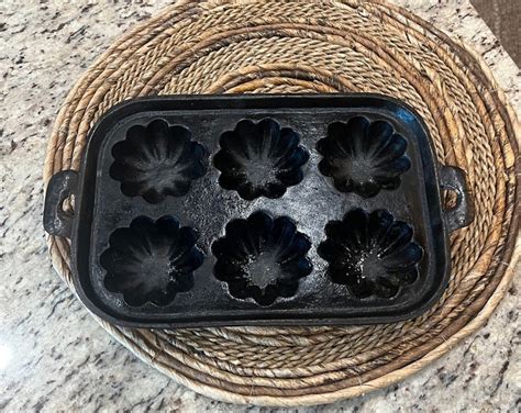 Vintage 1900s Cast Iron Turks Muffins Six Count Antique Bakeware Pan