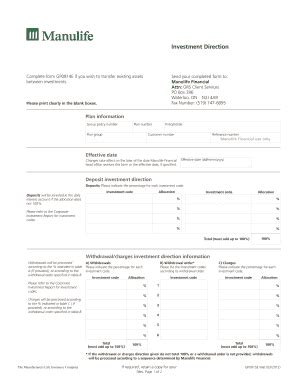 Fillable Online Investment Direction Manulife Fax Email Print PdfFiller