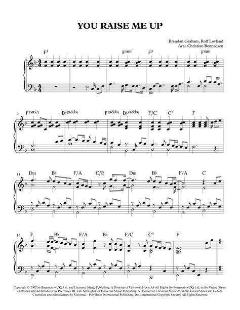 You Raise Me Up Arr Christian Bennedsen By Josh Groban Sheet Music