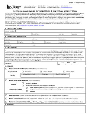 Fillable Online Electrical Homeowner Inspection Request Fax Email Print