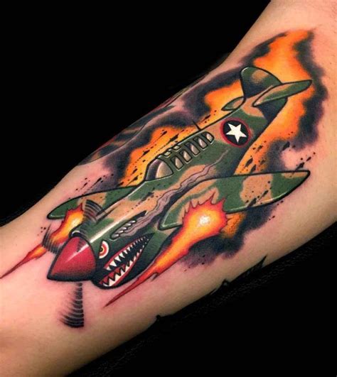 New School Tattoo Fighter Plane Tatuaje Militar Mangas Del Tatuaje