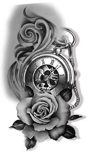 Pin By AAFI Shah On Art Clock And Rose Tattoo Clock Tattoo Design