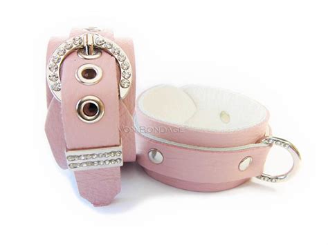 Pink Rhinestone BDSM Cuffs, Leather Restraints, Bondage Restraints