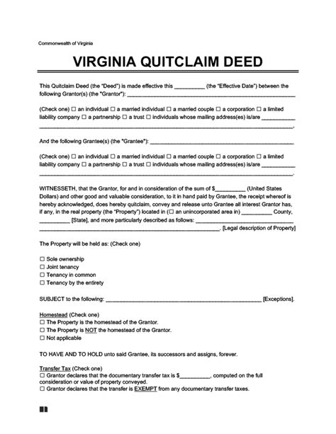 Free Virginia Quitclaim Deed Form Pdf And Word