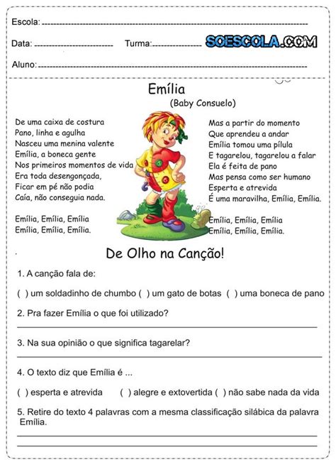 Atividades De Interpreta O De Texto Para O Ano S Escola