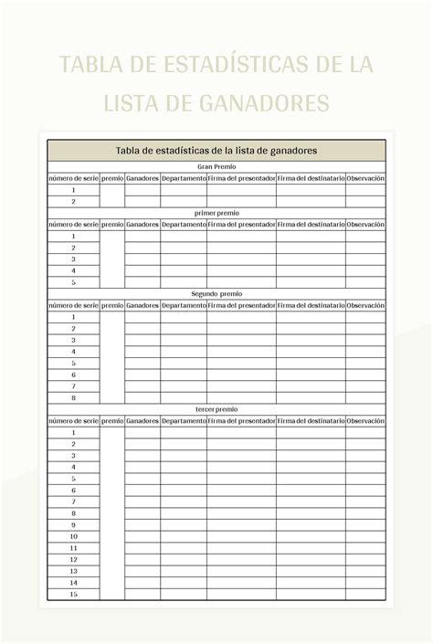 Plantilla de Excel Lista De Ganadores De La Reunión Anual y Hoja de